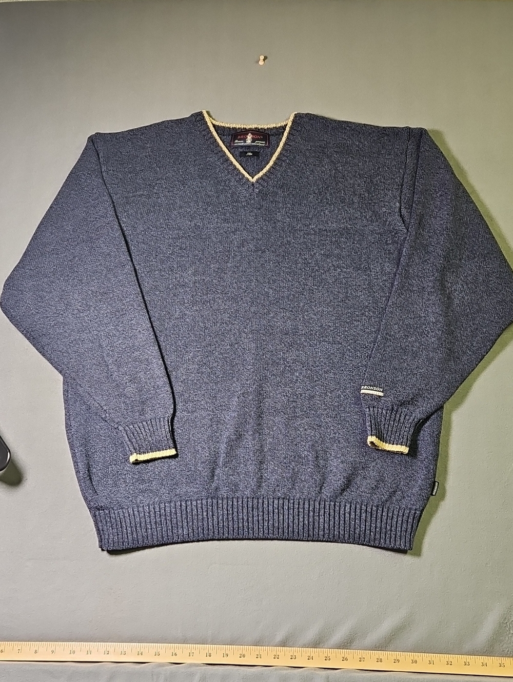 Bronson Vintage Knit V-Neck Pullover Sweater Navy/Charcoal Size 6 (XL/XXL)
